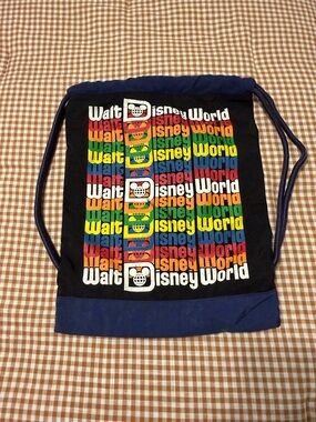 Disney Drawstring Bag with Rainbow Walt Disney World Print - Navy Accents